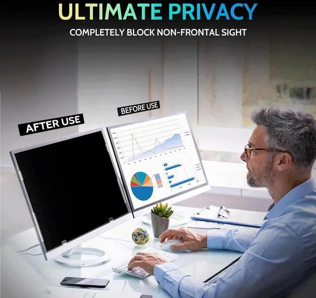 Alt view image 3 of 7 - 2-PACK 24 Inch 16:9 Computer Privacy Screen for Widescreen Monitor, 24inch Removable Anti Blue Light Glare Eye Protection Shield, Black Blackout Anti Spy Desktop Security Private Filter