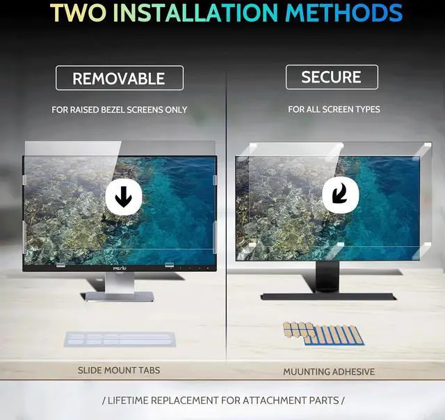 Alt view image 4 of 7 - 2-PACK 24 Inch 16:9 Computer Privacy Screen for Widescreen Monitor, 24inch Removable Anti Blue Light Glare Eye Protection Shield, Black Blackout Anti Spy Desktop Security Private Filter