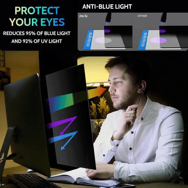 Alt view image 6 of 7 - 2-PACK 24 Inch 16:9 Computer Privacy Screen for Widescreen Monitor, 24inch Removable Anti Blue Light Glare Eye Protection Shield, Black Blackout Anti Spy Desktop Security Private Filter