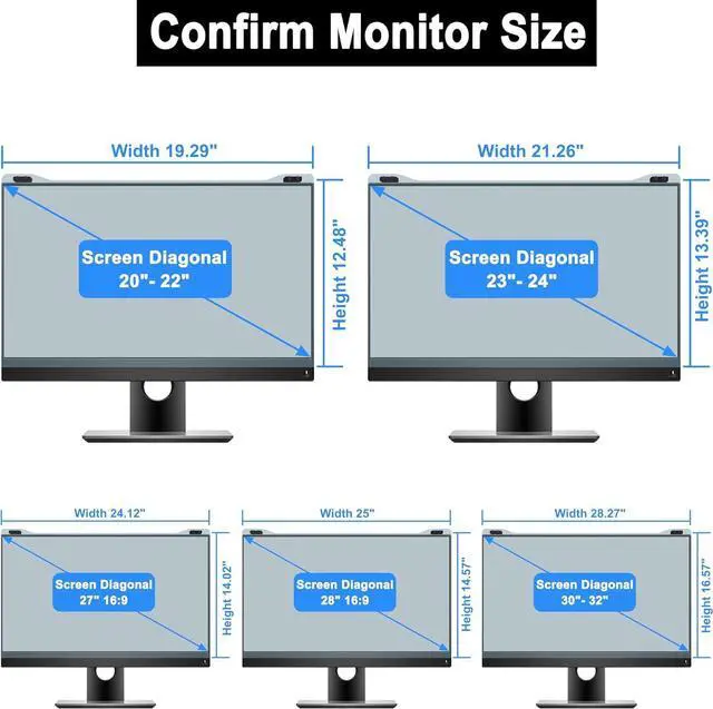 Alt view image 2 of 7 - Diagonal 27 Inch Anti Blue Light Screen Protector for (W 24 1/8 x H 14) Monitor, Desktop PC UV Blocking Filter for Eye Strain, Hanging Computer Screen Blue Light Blocker 27 Inch Monitor