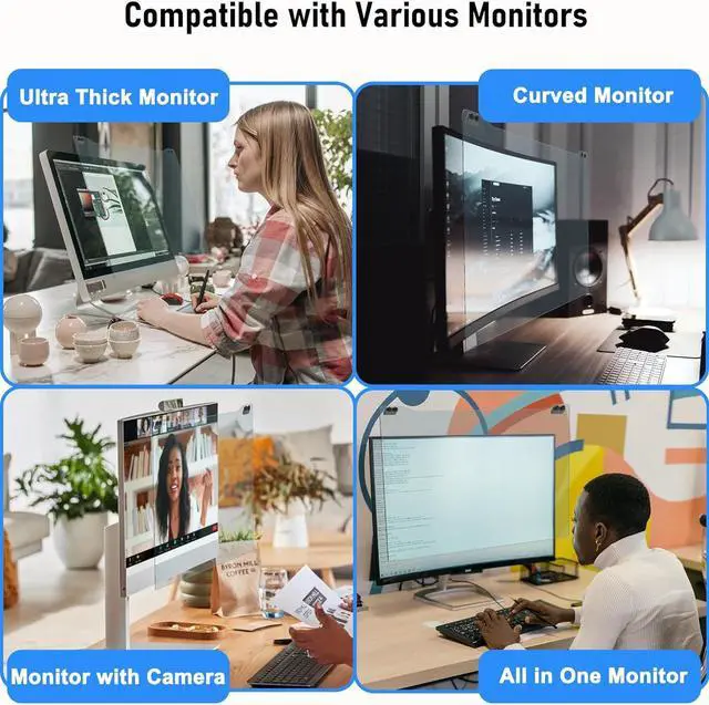 Alt view image 5 of 7 - Diagonal 27 Inch Anti Blue Light Screen Protector for (W 24 1/8 x H 14) Monitor, Desktop PC UV Blocking Filter for Eye Strain, Hanging Computer Screen Blue Light Blocker 27 Inch Monitor