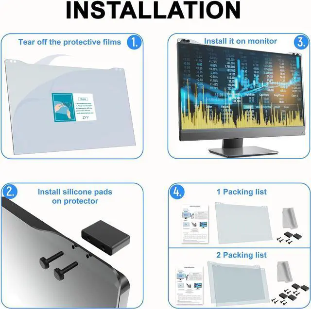 Alt view image 7 of 7 - Diagonal 27 Inch Anti Blue Light Screen Protector for (W 24 1/8 x H 14) Monitor, Desktop PC UV Blocking Filter for Eye Strain, Hanging Computer Screen Blue Light Blocker 27 Inch Monitor