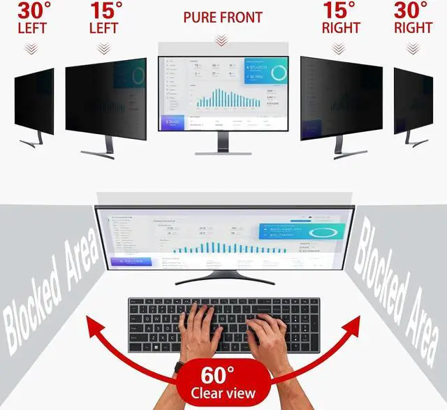 Alt view image 2 of 7 - 32 Inch Privacy Screen for Monitor with 16:9 Widescreen Monitor, Anti Blue Light Screen Protector - Anti-Glare - Anti-Scratch Protector Film for Data confidentiality Privacy Shield