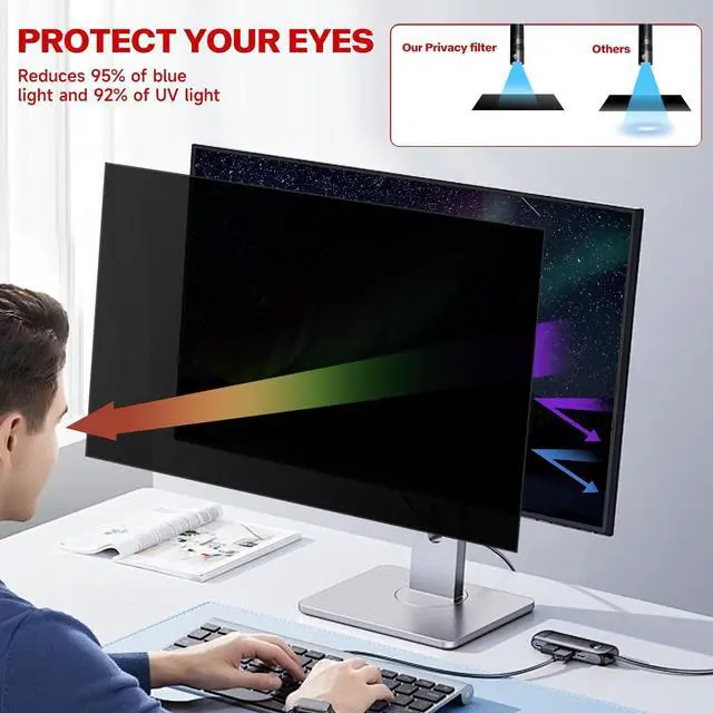 Alt view image 3 of 7 - 32 Inch Privacy Screen for Monitor with 16:9 Widescreen Monitor, Anti Blue Light Screen Protector - Anti-Glare - Anti-Scratch Protector Film for Data confidentiality Privacy Shield