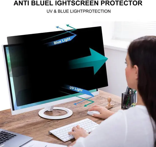 Alt view image 5 of 7 - 27 Inch Computer Privacy Screen Shield [2 Pack] for 16:9 Widescreen Desktop Monitor - Anti-Glare Blue Light Privacy Filter and Anti Spy Privacy Screen Protector Film