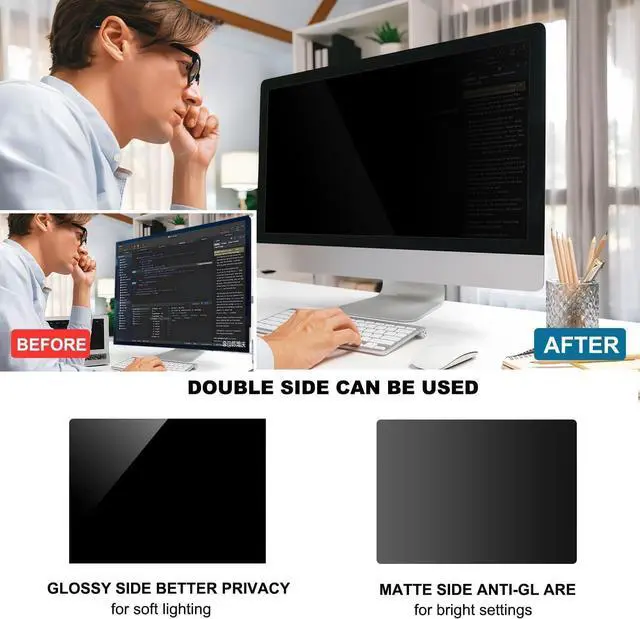 Alt view image 6 of 7 - 27 Inch Computer Privacy Screen Shield [2 Pack] for 16:9 Widescreen Desktop Monitor - Anti-Glare Blue Light Privacy Filter and Anti Spy Privacy Screen Protector Film