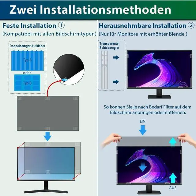 Alt view image 6 of 7 - [[2 Pack] 24 Inch Computer Privacy Screen for 16:9 Widescreen Monitor,Eye Protection Anti Glare Blue Light Computer Monitor Privacy Filter, Removable Anti Spy -Scratch 24 Inch Protector Film