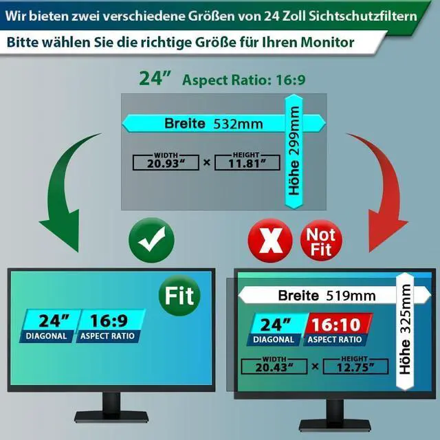 Alt view image 7 of 7 - [[2 Pack] 24 Inch Computer Privacy Screen for 16:9 Widescreen Monitor,Eye Protection Anti Glare Blue Light Computer Monitor Privacy Filter, Removable Anti Spy -Scratch 24 Inch Protector Film