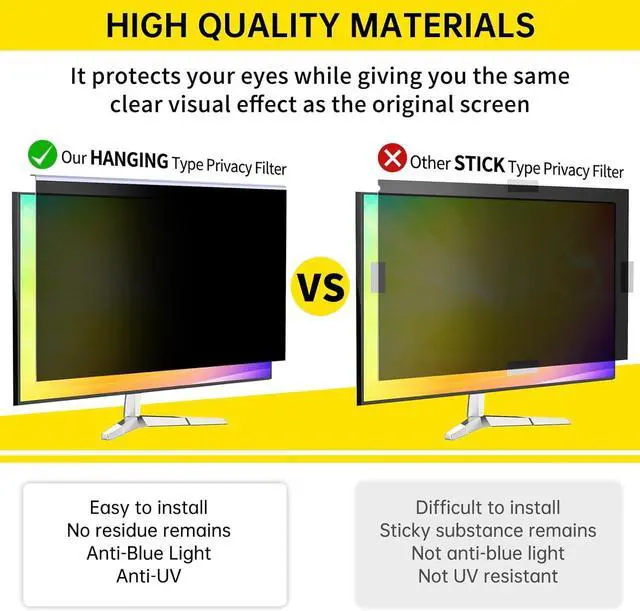 Alt view image 3 of 7 - 27 Inch Computer Privacy Screen for 16:9 Computer Monitor, Anti-Blue Light Monitor Privacy Screen Filter, Anti-UV Computer Screen Privacy Shield, Hanging Type