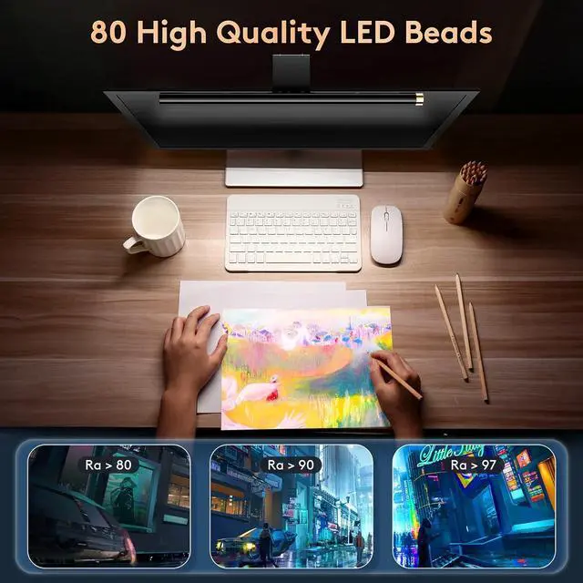 Alt view image 4 of 7 - Light Bar with RGB Backlight, Flat/Curved Screen Bar Reduce Eye Strain Monitor Lamp USB Powered Led Desk Lamp 17.7 inch with Dimming Memory for Desktop Space Saving and Gaming Home Office