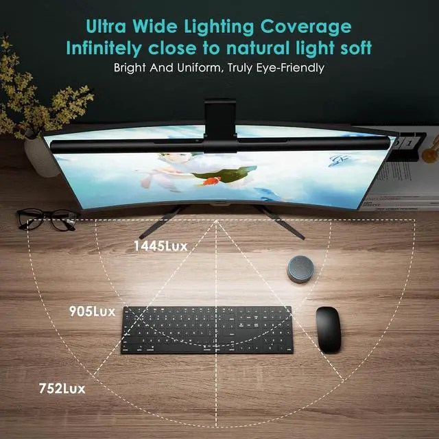 Alt view image 2 of 7 - Monitor Light Bar PRO+ with Remote Control, Fit for Curved/Flat Monitor, Eye-Care USB Computer Lamp Dimmable Screen Light Bar with Auto-Dimming, No Glare Home Office Gaming Desk Lamp
