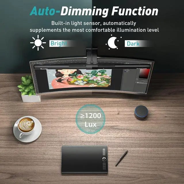 Alt view image 5 of 7 - Monitor Light Bar PRO+ with Remote Control, Fit for Curved/Flat Monitor, Eye-Care USB Computer Lamp Dimmable Screen Light Bar with Auto-Dimming, No Glare Home Office Gaming Desk Lamp