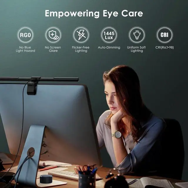 Alt view image 7 of 7 - Monitor Light Bar PRO+ with Remote Control, Fit for Curved/Flat Monitor, Eye-Care USB Computer Lamp Dimmable Screen Light Bar with Auto-Dimming, No Glare Home Office Gaming Desk Lamp