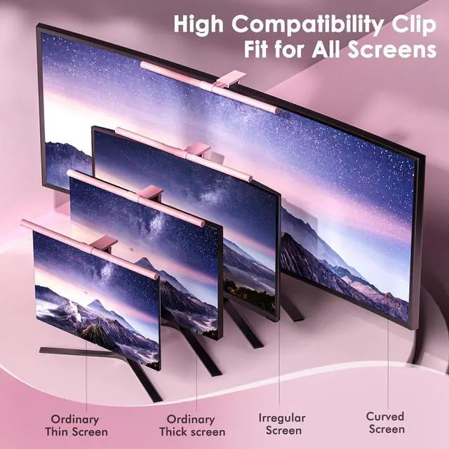 Alt view image 5 of 7 - Pink Monitor Light Bar with Remote, Eye-Care No Glare, Space Saving Computer Desk Lamp As Gifts for Girls, Stepless Dimming, Modern Aesthetic Desk Light Bar for Home Office Gaming Reading
