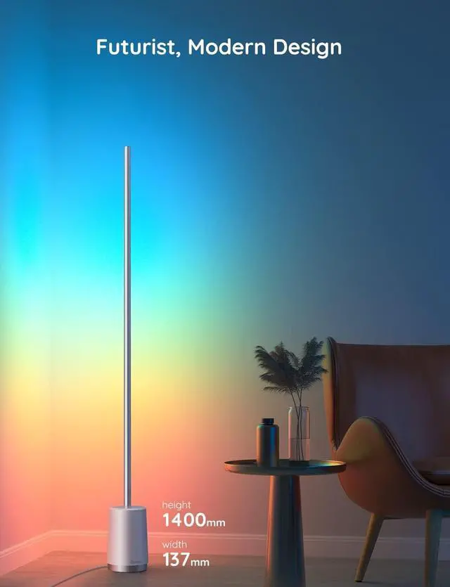 Alt view image 3 of 7 - Floor Lamp, RGBIC Lyra Color Changing Corner Lamp, Modern LED Lights with Wi-Fi App Control, 64+ Scene, DIY Modes, Music Sync, Standing Lamp, Suitable for Bedroom