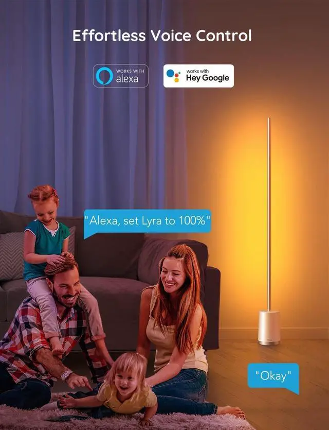 Alt view image 4 of 7 - Floor Lamp, RGBIC Lyra Color Changing Corner Lamp, Modern LED Lights with Wi-Fi App Control, 64+ Scene, DIY Modes, Music Sync, Standing Lamp, Suitable for Bedroom