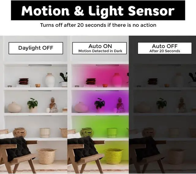 Alt view image 7 of 7 - 4 Set RGB Under Cabinet Lighting,USB Rechargeable Adjust Brightness Color Light, Wireless Magnetic Portable Under Cabinet Linghts,Motion Sensor Color Changing Light for Party, Bar