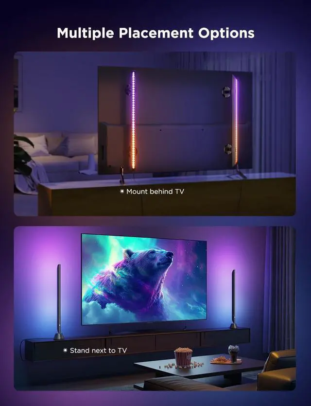 Alt view image 6 of 7 - Smart TV Light Bars, Upgraded 31 Inch LED Light Bars with Scene and Music Modes, RGBIC WiFi TV Light Bars, Multiple Placement Options Suitable for 70-85 inch TVs, Voice and App Control, 2 Pack