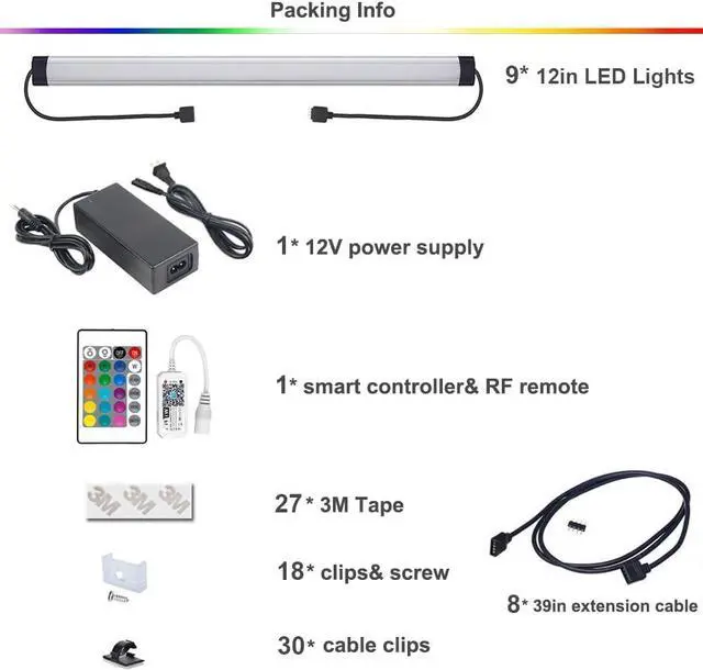 Alt view image 6 of 6 - RGB Under Cabinet Lights, LED Linkable Light Bar, 12 Inch Remote Closet Lights Work with Alexa, Google Home, Dimmable Multicolor Lighting for Desk, Shelf, Kitchen, Room (9 Pack)