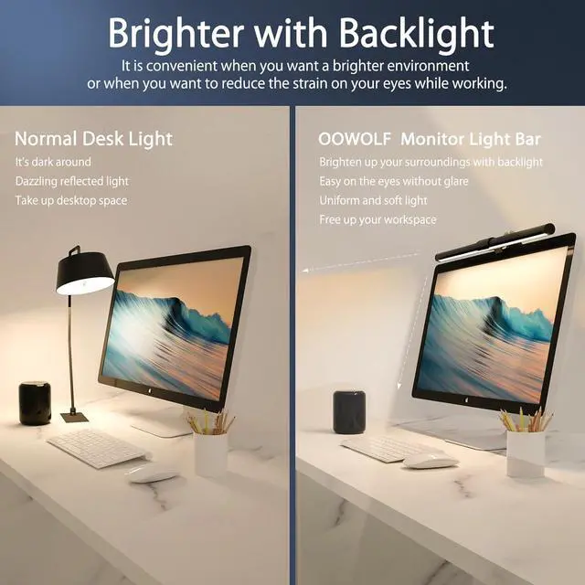 Alt view image 2 of 7 - Monitor Light Bar (Pack of 2) Screen Light Bar,CRI95 Desk Lamp for Eye-Caring,No Glare,Dual Light,Filter Blue-Light,3-Color Mode,Memory Dimming,e-Reading Task Lamp,Computer Light for Desk