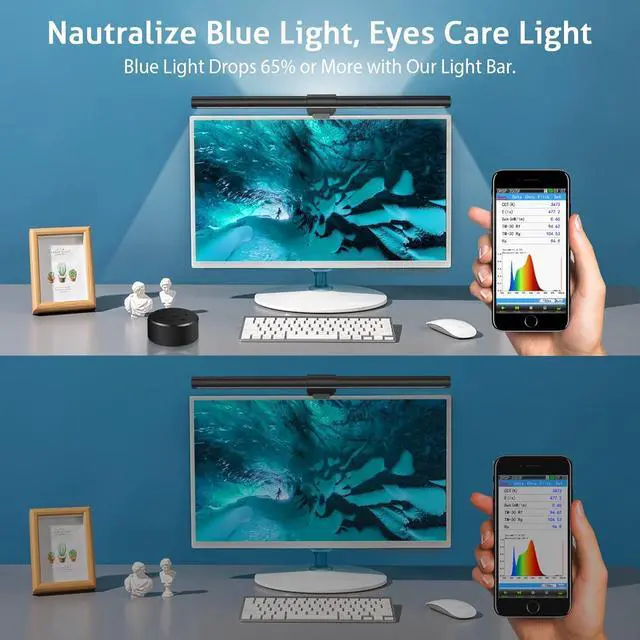 Alt view image 6 of 7 - Monitor Light Bar (Pack of 2) Screen Light Bar,CRI95 Desk Lamp for Eye-Caring,No Glare,Dual Light,Filter Blue-Light,3-Color Mode,Memory Dimming,e-Reading Task Lamp,Computer Light for Desk