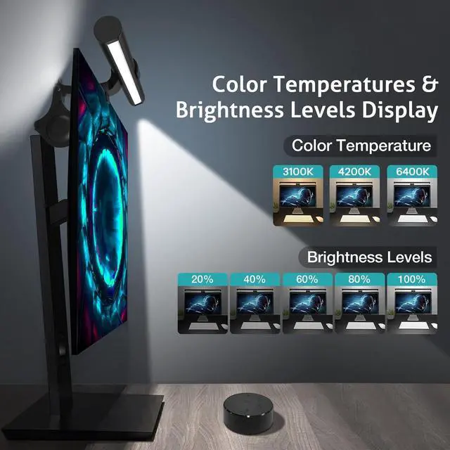 Alt view image 7 of 7 - Monitor Light Bar (Pack of 2) Screen Light Bar,CRI95 Desk Lamp for Eye-Caring,No Glare,Dual Light,Filter Blue-Light,3-Color Mode,Memory Dimming,e-Reading Task Lamp,Computer Light for Desk