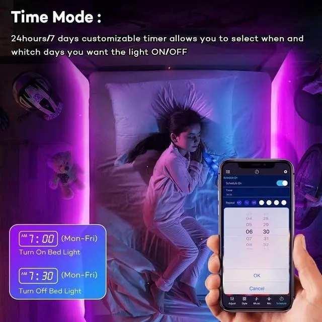 Alt view image 6 of 7 - 131.2ft/40M Led Light Strips Music Sync Color Changing RGB Led Strip Built-in Mic,Bluetooth led Lights App Control with Remote,5050 RGB Rope Lights for Bedroom, Home Party Christmas