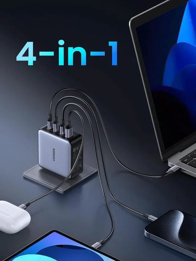 Alt view image 3 of 7 - 160W USB C Charger Nexode X PD 3.1 4-Port GaN Charger 140W Laptop Charger Foldable Fast Charging Block for MacBook Pro  XPS iPhone 16/15 iPad Pro Galaxy S24/S23 Pixel 8 Steam Deck