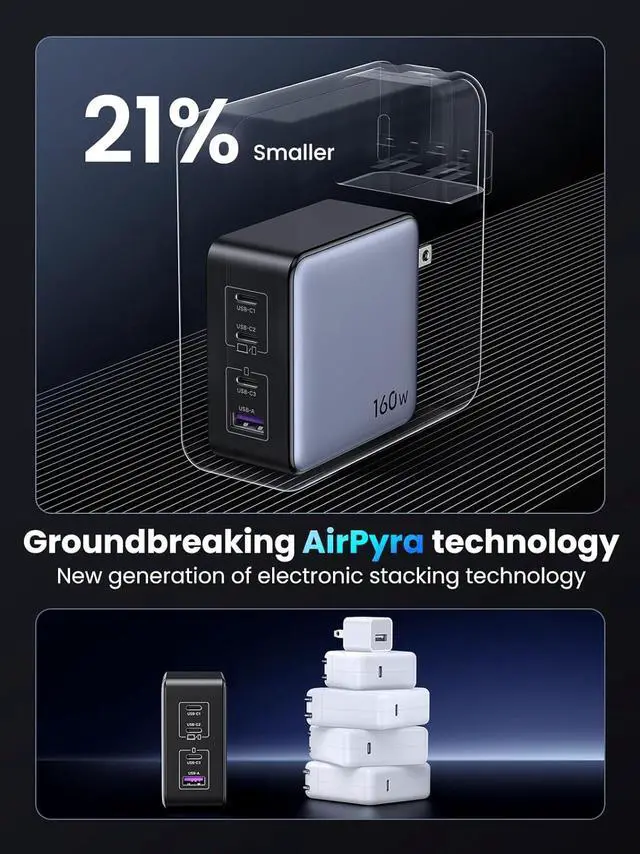 Alt view image 4 of 7 - 160W USB C Charger Nexode X PD 3.1 4-Port GaN Charger 140W Laptop Charger Foldable Fast Charging Block for MacBook Pro  XPS iPhone 16/15 iPad Pro Galaxy S24/S23 Pixel 8 Steam Deck