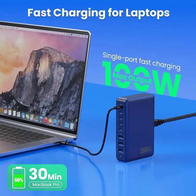 Alt view image 5 of 7 - USB C Charger 300W USB C Charger Block 8-Ports GaN IV Fast Charging Station,PD 100W Laptop Charger Hub Wall Charger Adapter Compatible with MacBook/Air,,Steam Desk,iPhone 16/15/14,Galaxy S24 etc
