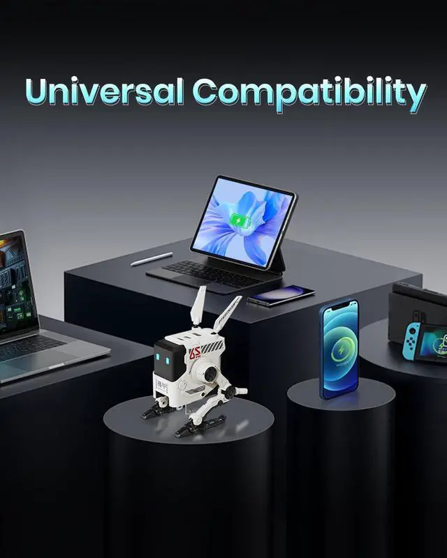 Alt view image 6 of 6 - 65W USB C Charger, Alpha65 Robot Fast GaN Charger Block, 3-Port Fast Power Adapter, Foldable Compact Wall USB C Charger for iPhone, MacBook, iPad, Galaxy S23/S24, Steam Deck (65W, White)