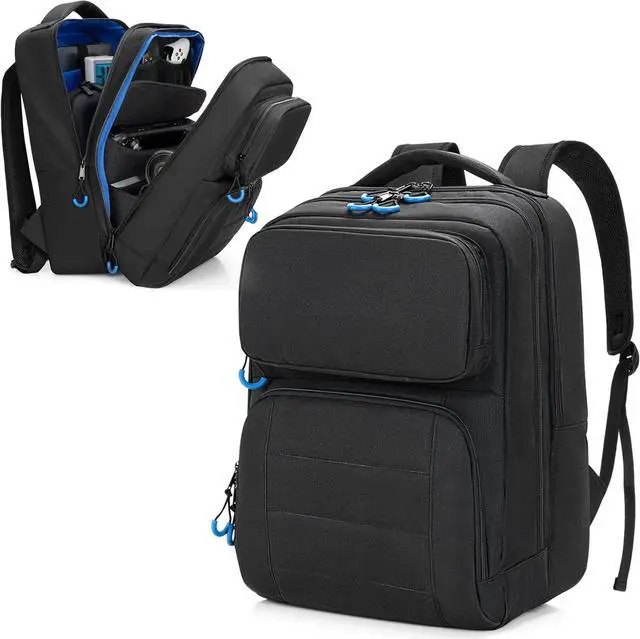 Main image of Carrying Backpack Compatible with Steam Deck, Travel Case Bag with Separate Game Cards Holder, Multi-Pockets For Game Headset, Docking Station, Controllers and More (Patent Design)