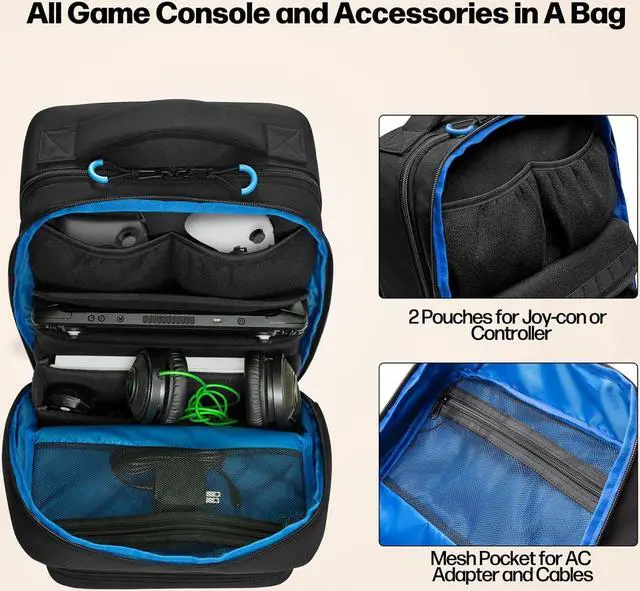 Alt view image 2 of 7 - Carrying Backpack Compatible with Steam Deck, Travel Case Bag with Separate Game Cards Holder, Multi-Pockets For Game Headset, Docking Station, Controllers and More (Patent Design)