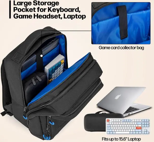 Alt view image 4 of 7 - Carrying Backpack Compatible with Steam Deck, Travel Case Bag with Separate Game Cards Holder, Multi-Pockets For Game Headset, Docking Station, Controllers and More (Patent Design)