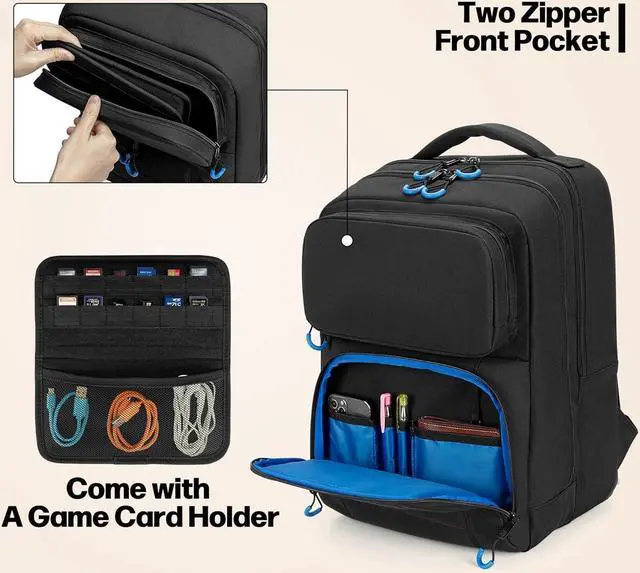 Alt view image 5 of 7 - Carrying Backpack Compatible with Steam Deck, Travel Case Bag with Separate Game Cards Holder, Multi-Pockets For Game Headset, Docking Station, Controllers and More (Patent Design)