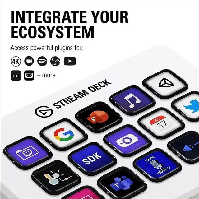 Alt view image 6 of 7 - Stream Deck MK.2 White  Studio Controller, 15 macro keys, trigger actions in apps and software like OBS, Twitch, YouTube and more, works with Mac and PC