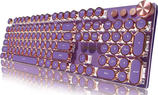 Main image of Typewriter Style Mechanical Gaming Keyboard,104 Keys Backlit LED Keyboard, Media Control Knob, Wired Computer Keyboard Pink Switch for Windows/Mac/PC-Purple