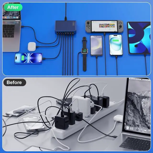 Alt view image 7 of 7 - USB C Charger 300W USB C Charger Block 8-Ports GaN IV Fast Charging Station,PD 100W Laptop Charger Hub Wall Charger Adapter Compatible with MacBook/Air,,Steam Desk,iPhone 16/15/14,Galaxy S24 etc