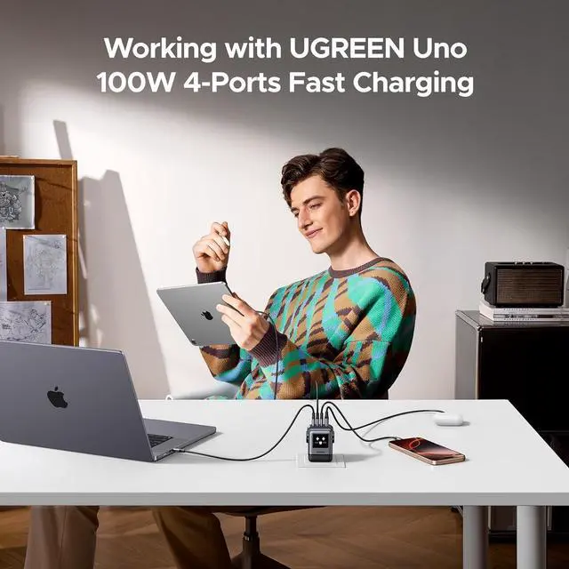 Alt view image 5 of 7 - Uno Charger 100W USB C Charger Nexode 4-Port GaN Charger Compact Fast USB C Power Adapter for MacBook Pro/Air iPad Pro iPhone 16 Pro Galaxy S24 Ultra Pixel 9 Steam Deck ROG Ally