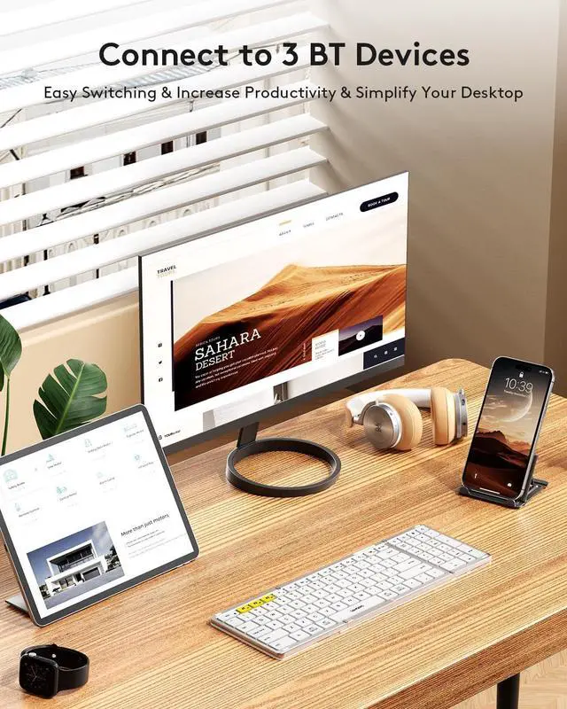 Alt view image 2 of 7 - Bluetooth Keyboard with Numeric Keypad, Samsers Full-Size Wireless Folding Keyboard with PU Leather, Portable Travel Keyboard for iOS Android Windows MacOS, Support 3 Device(BT5.1 x 3) Silver