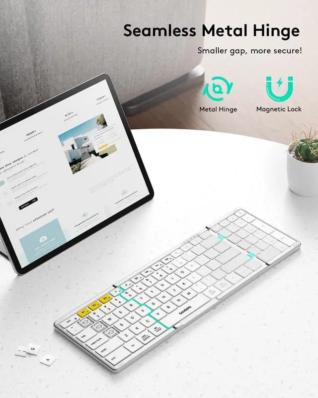 Alt view image 4 of 7 - Bluetooth Keyboard with Numeric Keypad, Samsers Full-Size Wireless Folding Keyboard with PU Leather, Portable Travel Keyboard for iOS Android Windows MacOS, Support 3 Device(BT5.1 x 3) Silver