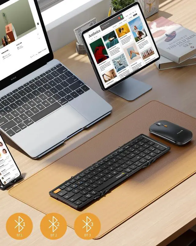Alt view image 3 of 7 - Foldable Keyboard and Mouse, Small Folding Bluetooth Keyboard Mouse Combo for Travel, Pocket-Size Portable Keyboard for iPad, iPhone, Smartphone, Tablet Laptop