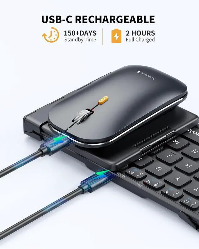 Alt view image 4 of 7 - Foldable Keyboard and Mouse, Small Folding Bluetooth Keyboard Mouse Combo for Travel, Pocket-Size Portable Keyboard for iPad, iPhone, Smartphone, Tablet Laptop