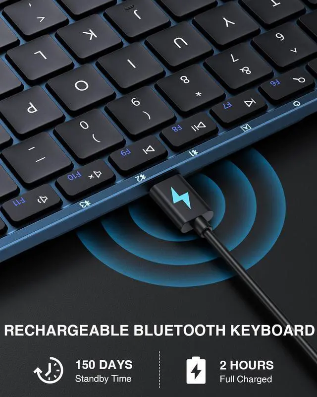Alt view image 5 of 7 - Foldable Bluetooth Keyboard, XK01 Folding Wireless Portable Keyboard with Number Pad, Full-Size Travel Keyboard for Windows iOS Android Tablet Smartphone Laptop PC - Dark Blue