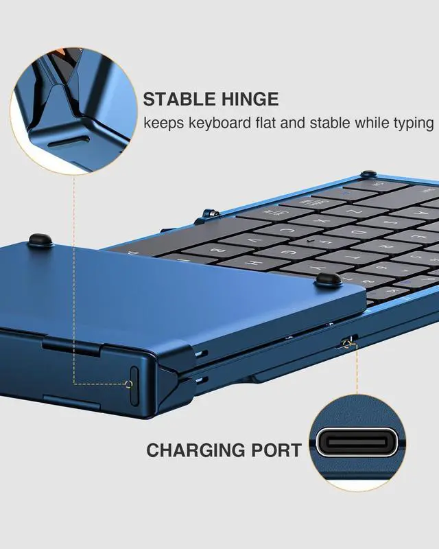 Alt view image 6 of 7 - Foldable Bluetooth Keyboard, XK01 Folding Wireless Portable Keyboard with Number Pad, Full-Size Travel Keyboard for Windows iOS Android Tablet Smartphone Laptop PC - Dark Blue