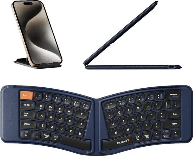 Main image of Ergonomic Foldable Keyboard, XK03 Split Folding Bluetooth Keyboard, Ultra Slim Travel Keyboard, Portable Bluetooth Keyboard for iPad, iPhone, Tablet, Laptop, PC - Dark Blue