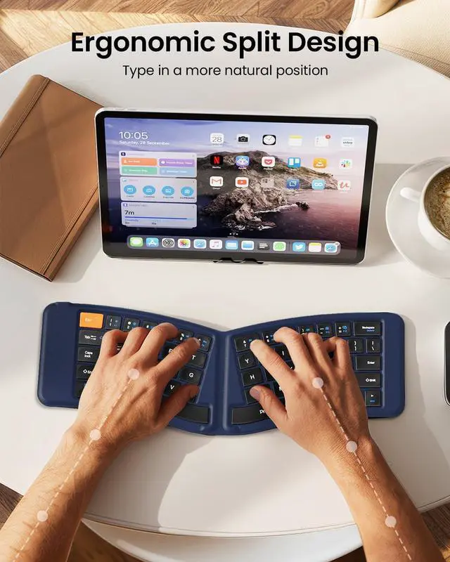 Alt view image 2 of 7 - ProtoArc Ergonomic Foldable Keyboard, XK03 Split Folding Bluetooth Keyboard, Ultra Slim Travel Keyboard, Portable Bluetooth Keyboard for iPad, iPhone, Tablet, Laptop, PC - Dark Blue