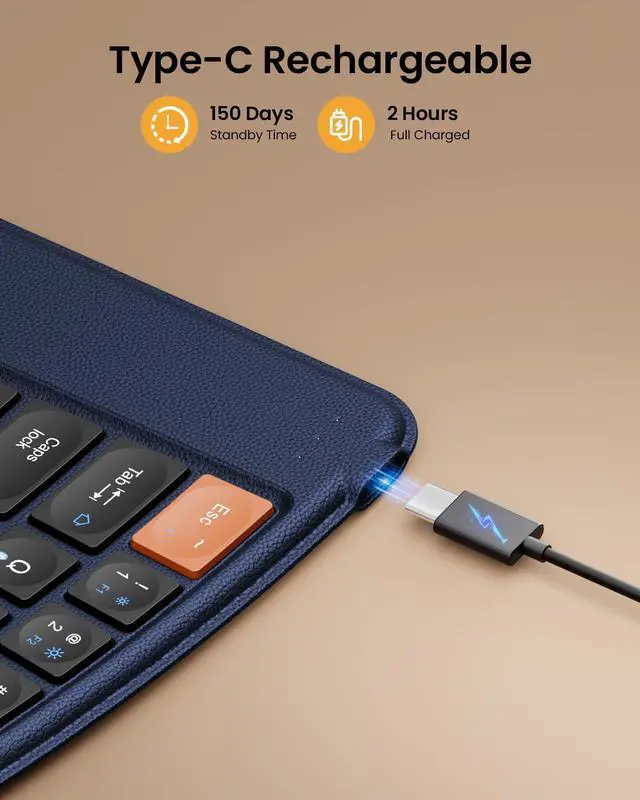 Alt view image 7 of 7 - ProtoArc Ergonomic Foldable Keyboard, XK03 Split Folding Bluetooth Keyboard, Ultra Slim Travel Keyboard, Portable Bluetooth Keyboard for iPad, iPhone, Tablet, Laptop, PC - Dark Blue