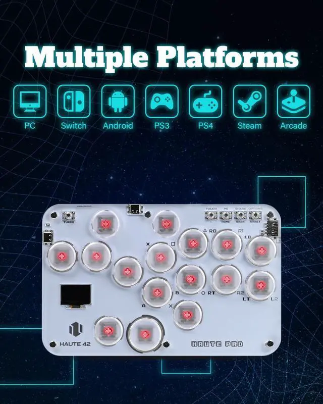 Alt view image 2 of 7 - Haute42 S16 Leverless Arcade Stick, with DIY RGB & Turbo Functions, <1ms Input Latency, Compatible with PC/Ps3/Ps4/Switch/Steam Deck, Support Hot Swap & SOCD