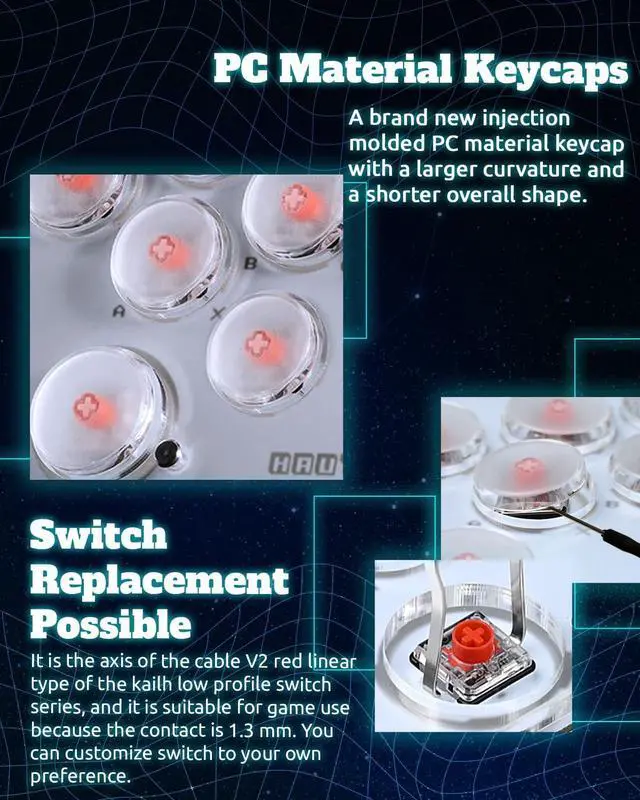 Alt view image 6 of 7 - Haute42 S16 Leverless Arcade Stick, with DIY RGB & Turbo Functions, <1ms Input Latency, Compatible with PC/Ps3/Ps4/Switch/Steam Deck, Support Hot Swap & SOCD